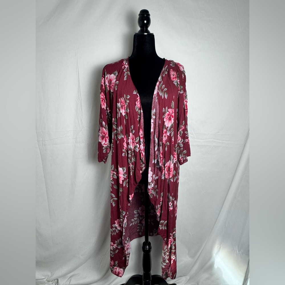LuLaRoe Medium Maroon Floral Shirley Kimono